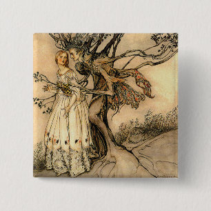 Bóton Quadrado 5.08cm Arthur Rackham - mulher adulta na madeira