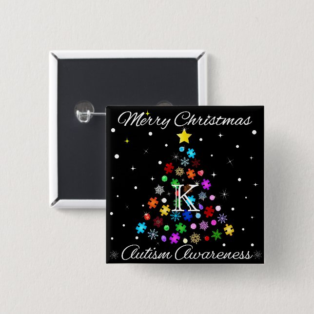 Bóton Quadrado 5.08cm Árvore de Natal Autism Snowflake (Frente & Verso)