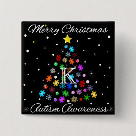 Bóton Quadrado 5.08cm Árvore de Natal Autism Snowflake