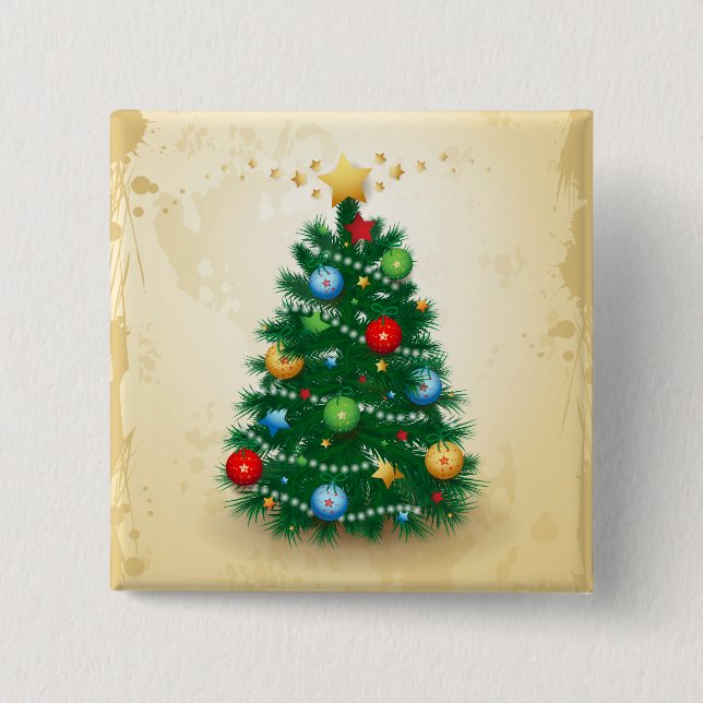 Bóton Quadrado 5.08cm Árvore de Natal, botão (Frente)