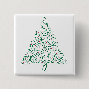 Bóton Quadrado 5.08cm Árvore de Natal da Caligrafia Vermelha e Verde