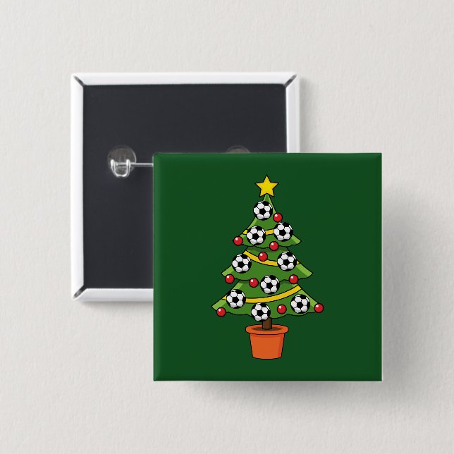 Bóton Quadrado 5.08cm Árvore de Natal de Futebol (Frente & Verso)