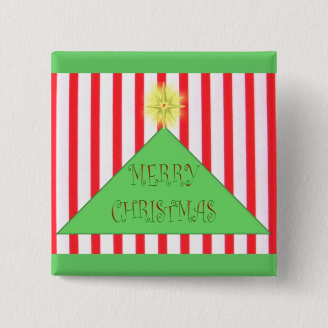 Bóton Quadrado 5.08cm Árvore de Natal Feliz (Frente)