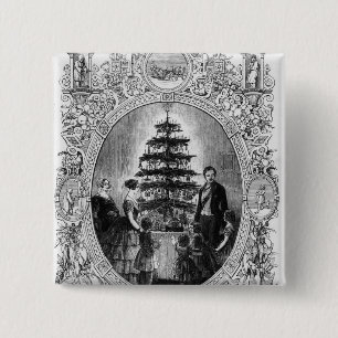 Bóton Quadrado 5.08cm Árvore de Natal no castelo de Windsor, 1848