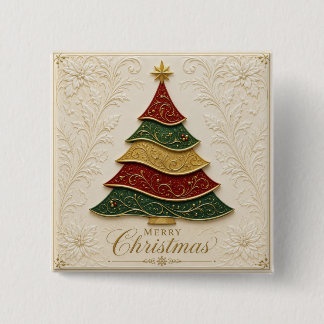 Bóton Quadrado 5.08cm Árvore de Natal Ornamentada a Ouro