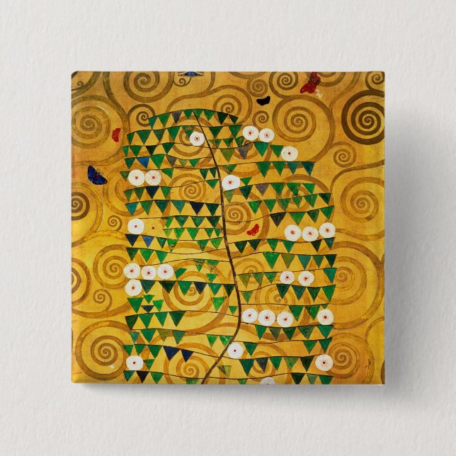 Bóton Quadrado 5.08cm Árvore de vida c.1905-09 (Frente)