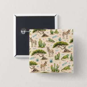 Bóton Quadrado 5.08cm Árvore divi de Aruba, burro, iguana, cacto