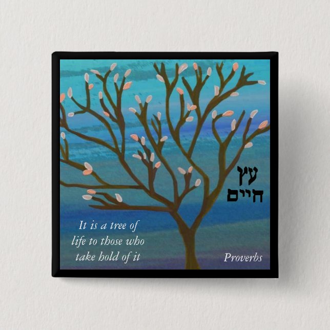 Bóton Quadrado 5.08cm Árvore do Pin da vida (Frente)