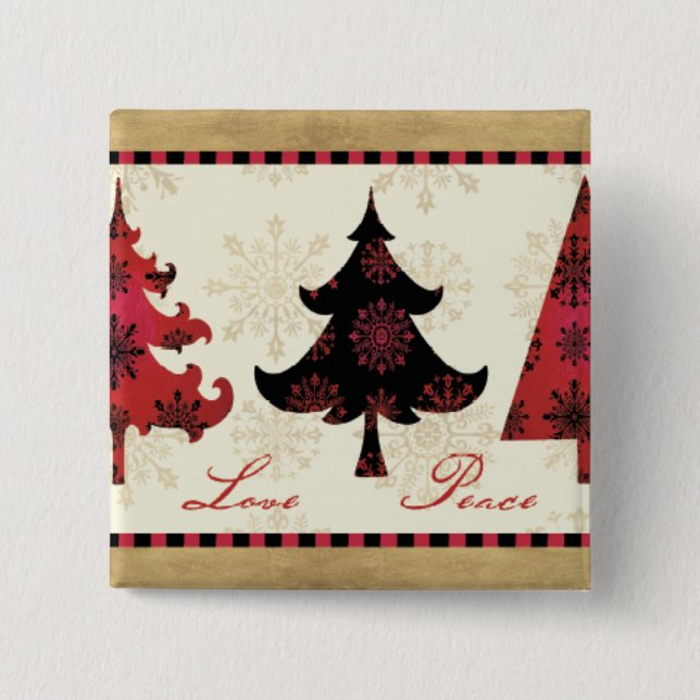Bóton Quadrado 5.08cm Árvores de Natal do feriado (Frente)
