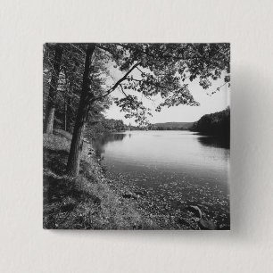Bóton Quadrado 5.08cm Árvores pelo rio B&W