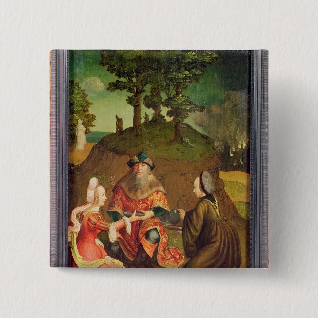 Bóton Quadrado 5.08cm As filhas do lote fazem seu pai beber o vinho (Frente)