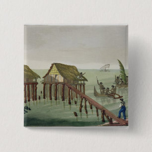 Bóton Quadrado 5.08cm As habitações do tribo de Papu, Rawak, chapeiam 22