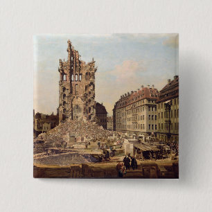 Bóton Quadrado 5.08cm As ruínas do Kreuzkirche velho, Dresden