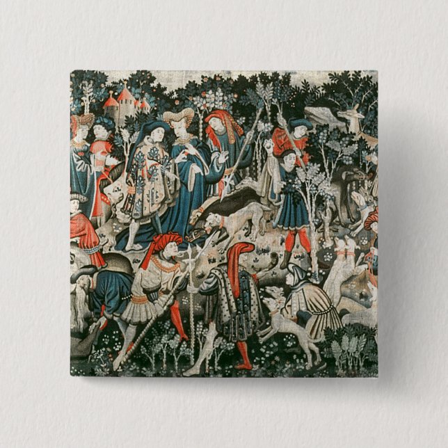Bóton Quadrado 5.08cm As tapeçarias da caça de Devonshire (Frente)