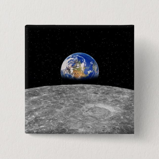 Bóton Quadrado 5.08cm Ascensão planetária sobre a Lua (Frente)
