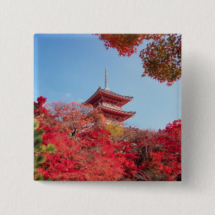 Bóton Quadrado 5.08cm Ásia, Japão, Quioto. Cor do outono