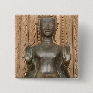 Bóton Quadrado 5.08cm Ásia, Laos, Vientiane, Buda de bronze em Hawn