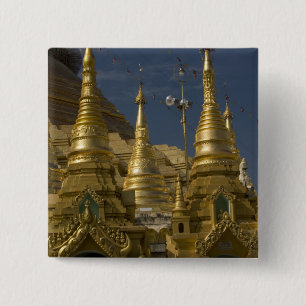 Bóton Quadrado 5.08cm Ásia, Mianmar, Yangon. Estupa dourada de Shwedagon