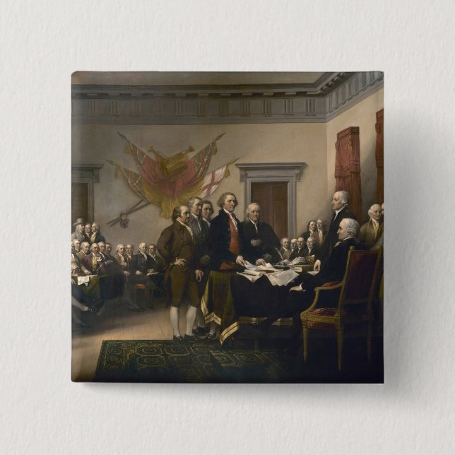 Bóton Quadrado 5.08cm Assinando a declaração de independência, o 4 de (Frente)