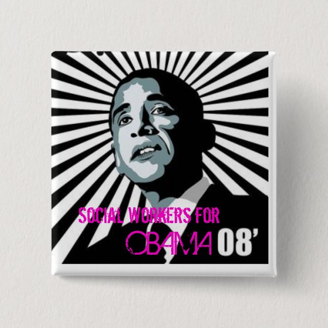 Bóton Quadrado 5.08cm assistentes sociais para obama (Frente)