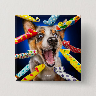 Bóton Quadrado 5.08cm Assopradores de Festa de Cachorro Feliz