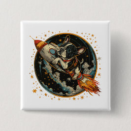 Bóton Quadrado 5.08cm Astronauta do Bulldog Francês