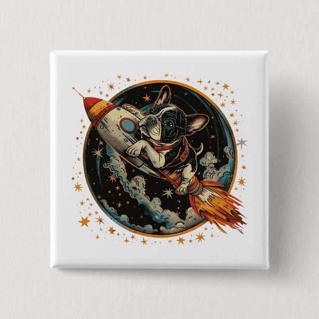 Bóton Quadrado 5.08cm Astronauta do Bulldog Francês (Frente)