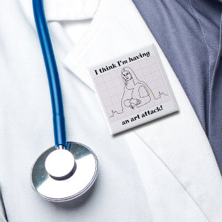 Bóton Quadrado 5.08cm Ataque de Arte Mona Lisa EKG, Engraçado, Trocadilh