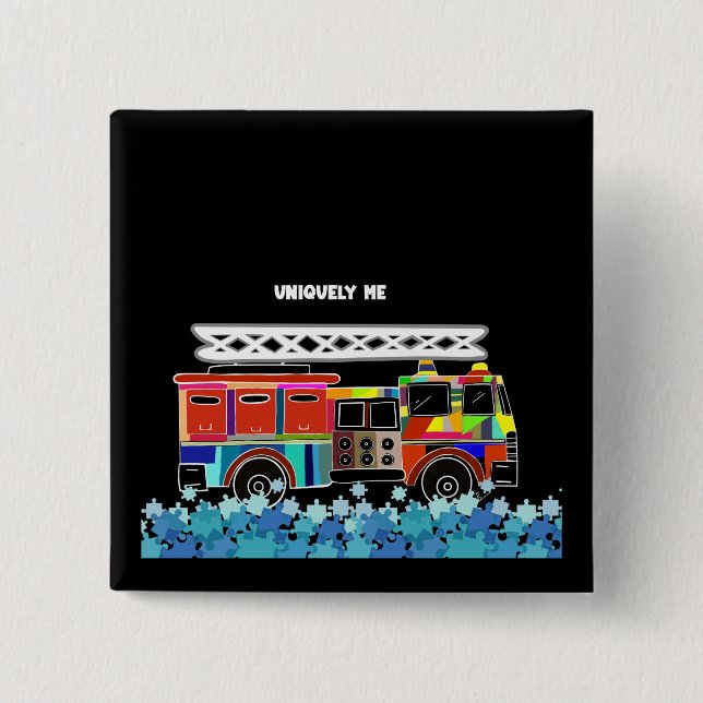 Bóton Quadrado 5.08cm Autism Firecaminhão quebra-cabeça (Frente)