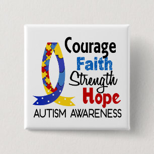 Bóton Quadrado 5.08cm Autismo da esperança da força da fé da coragem