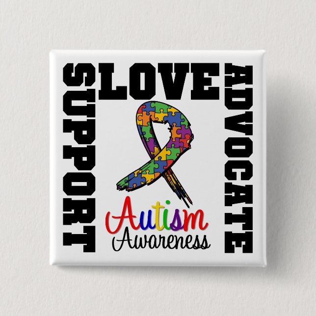 Bóton Quadrado 5.08cm Autismo Support Advocate Love (Frente)