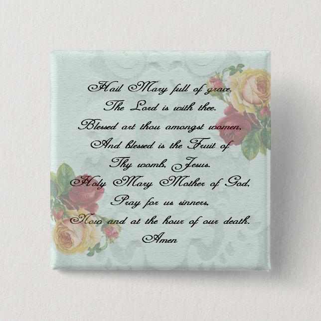 Bóton Quadrado 5.08cm Ave Mary Prayer (Frente)