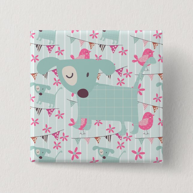 Bóton Quadrado 5.08cm Aves, Cães, Bandeiras, Flores (Frente)