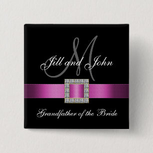 Bóton Quadrado 5.08cm Avô cor-de-rosa, preto, branco do Pin da noiva