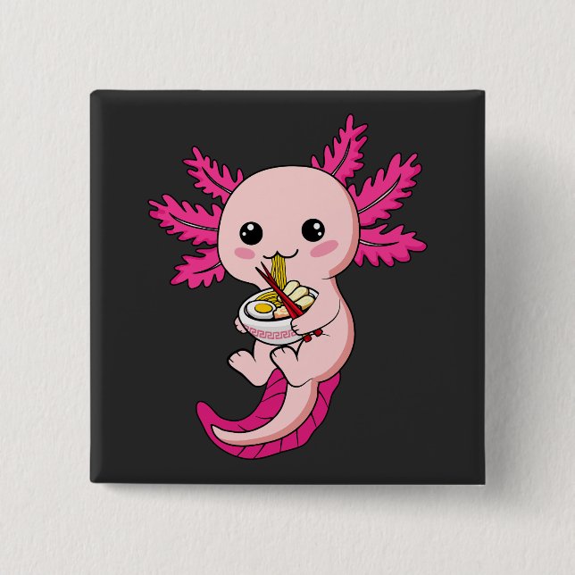 Bóton Quadrado 5.08cm Axolotl Comendo Ramen Noodles Kawaii Anime Square (Frente)