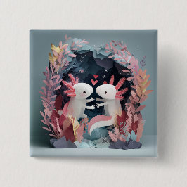 Bóton Quadrado 5.08cm Axolotl love paper cut shadowbox diorama