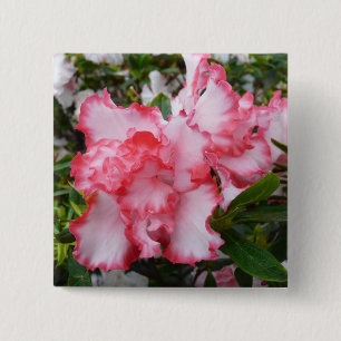 Bóton Quadrado 5.08cm Azaleas Primavera Floral, Vermelhas Duplas e Branc