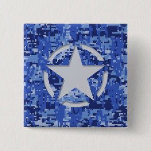 Bóton Quadrado 5.08cm Azuis marinhos Camo do decalque do Tag da estrela
