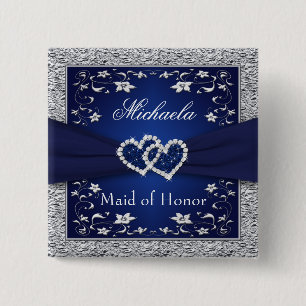 Bóton Quadrado 5.08cm Azuis marinhos, madrinha de casamento floral da