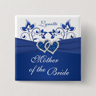 Bóton Quadrado 5.08cm Azuis marinhos, mãe floral branca do Pin da noiva