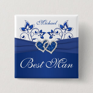 Bóton Quadrado 5.08cm Azuis marinhos, melhor Pin floral branco do homem