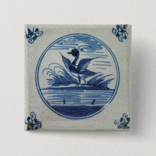 Bóton Quadrado 5.08cm Azulejo Azul Antecipado - Pato na Água