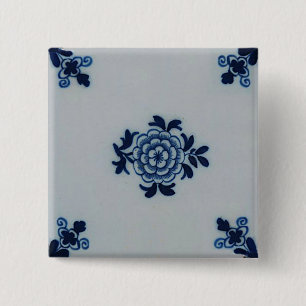 Bóton Quadrado 5.08cm Azulejo azul de Delft do Antiquarian clássico -