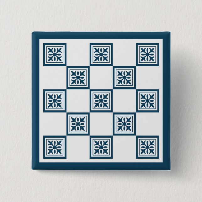Bóton Quadrado 5.08cm Azulejos azuis e brancos (Frente)