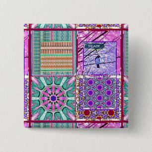 Bóton Quadrado 5.08cm Azulejos Azulejos Geométricos com Pássaro da Paz