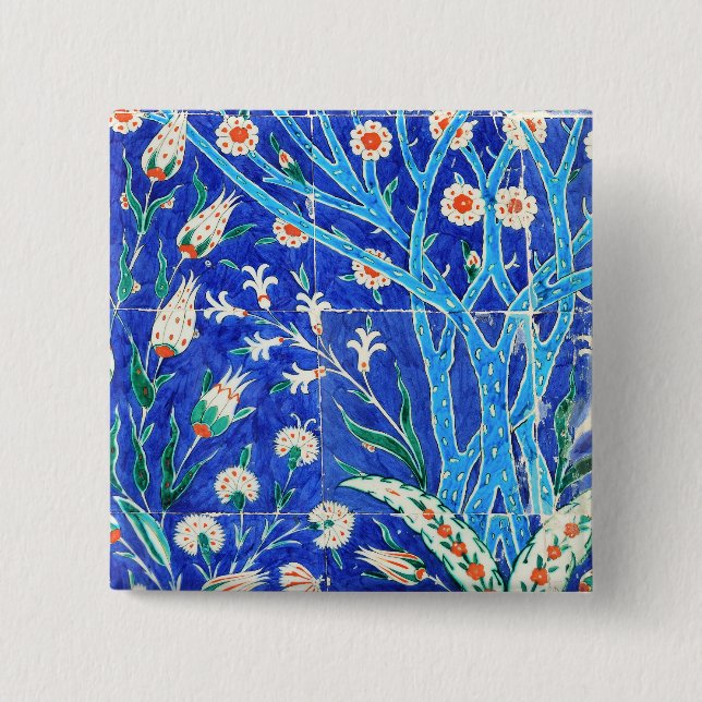 Bóton Quadrado 5.08cm Azulejos florais turcos (Frente)