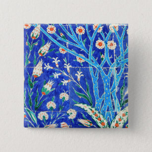 Bóton Quadrado 5.08cm Azulejos florais turcos