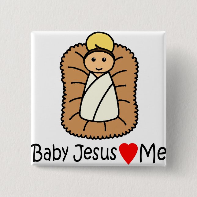 Bóton Quadrado 5.08cm Baby Jesus Heart (Loves) Me (Frente)