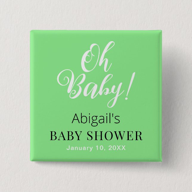 Bóton Quadrado 5.08cm Baby Shower Square Button Personalized Text Design (Frente)