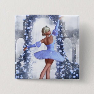 Bóton Quadrado 5.08cm bailarina de fantasia azul e branca com rosa